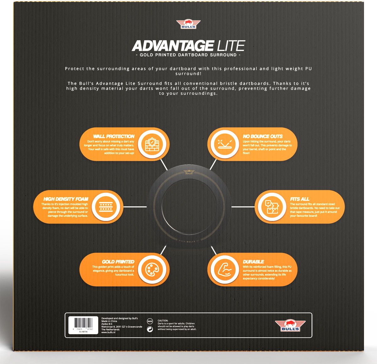 Bull's Advantage Lite Dart Surround Zwart/Goud (detail 3)