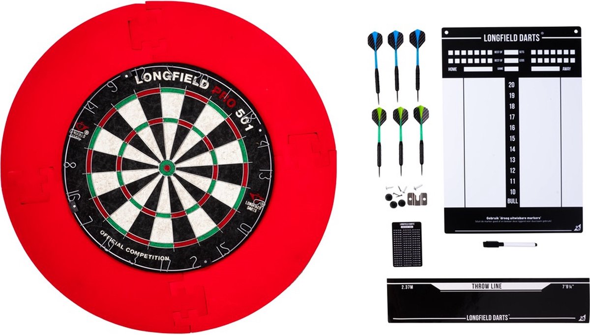 Longfield Darts Tournament Dartbord Met Toebehoren Rood 8-delig (detail 1)