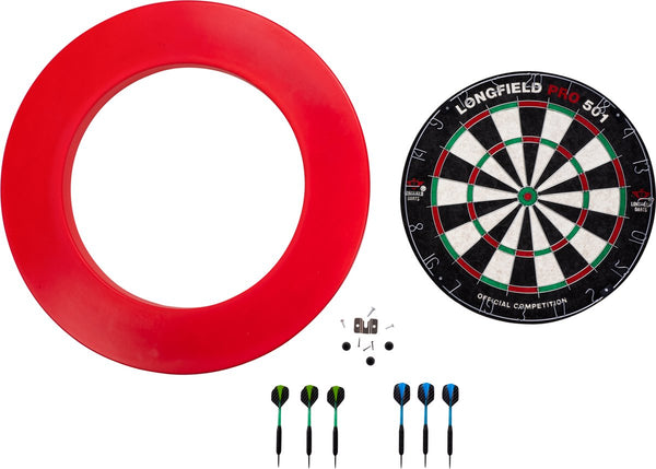 Longfield Dartbord Pro501 inclusief surround rood en 2 sets darts