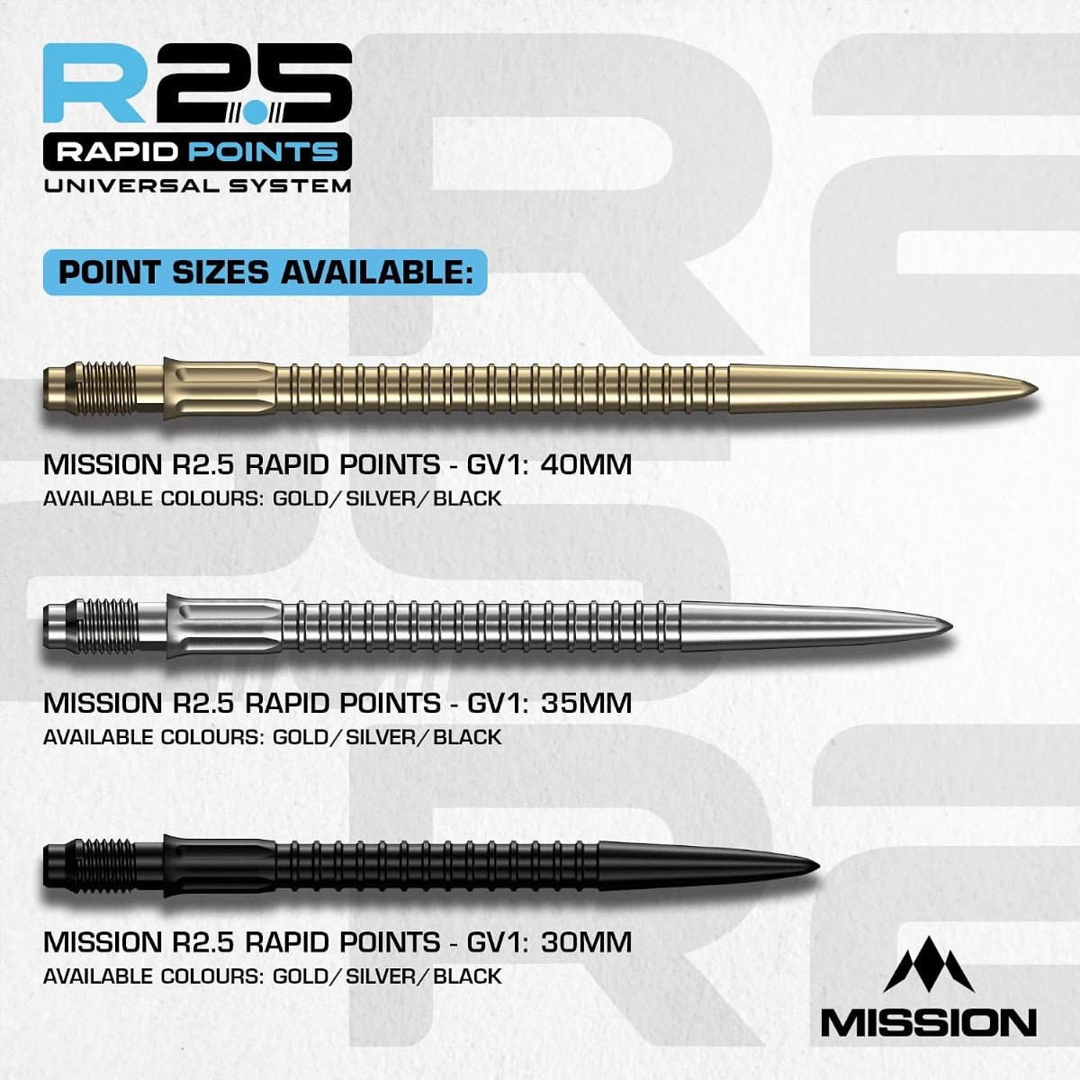 Mission R2.5 Rapid Dart Points - Steel Tip - GV1 - Goud - 40mm (detail 2)