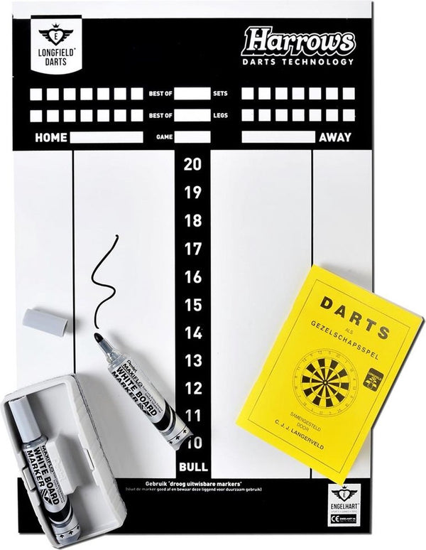 Longfield Scorebord Darten met stift, wisser en spelregels