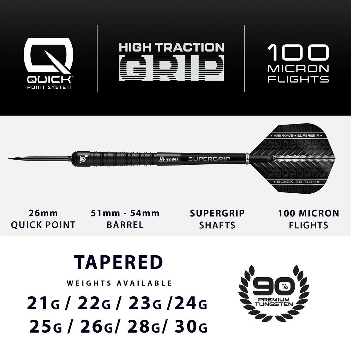Harrows Supergrip Black Quick Point 90% (detail 21)