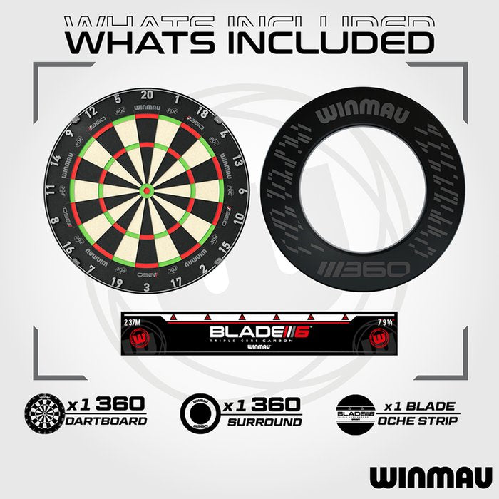 Winmau Blade Triple Core 360 + Winmau 360 Surround Black + Tungsten Darts - Dartset (detail 3)