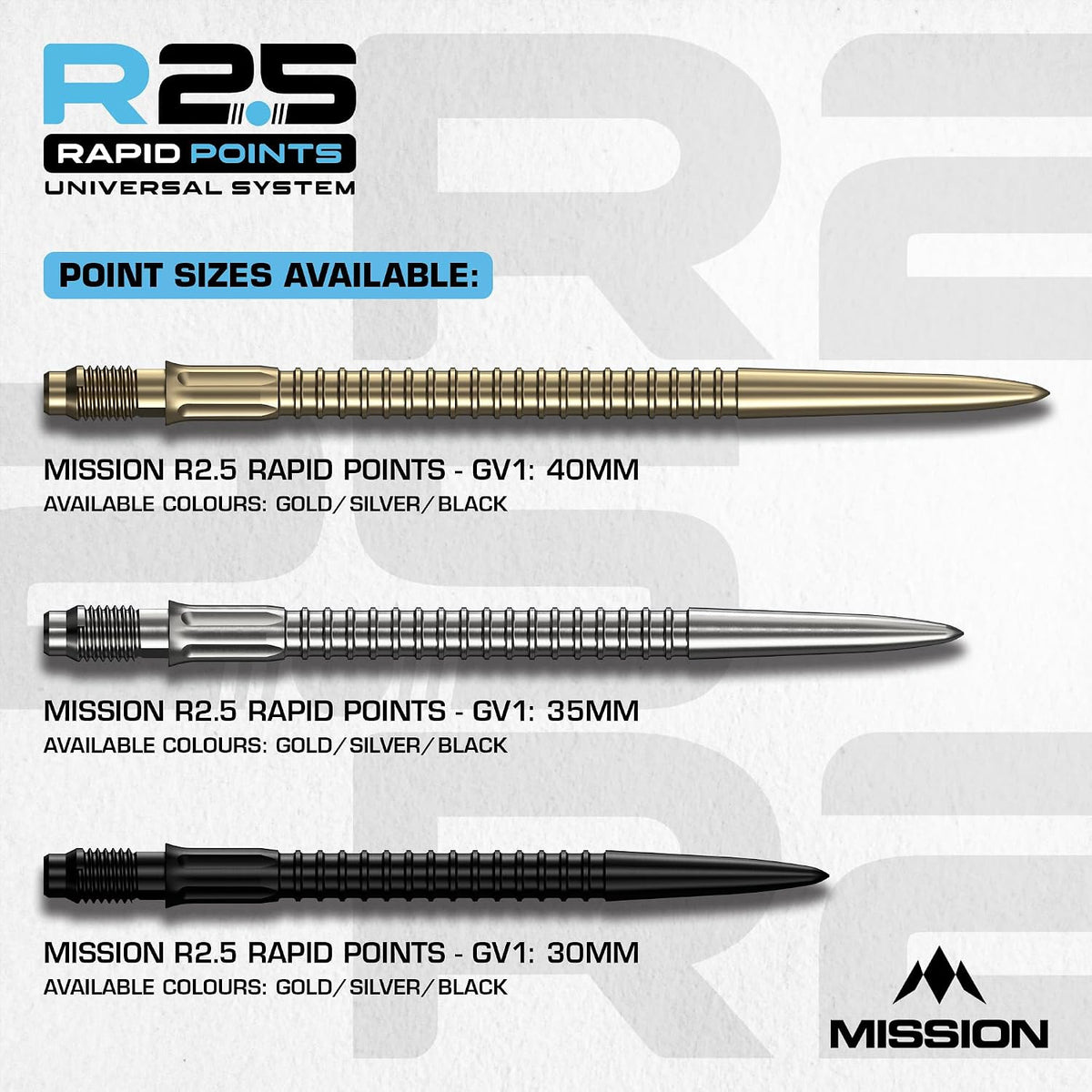 Mission R2.5 Rapid Dart Points - Steel Tip - GV1 - Zilver - 30mm (detail 3)