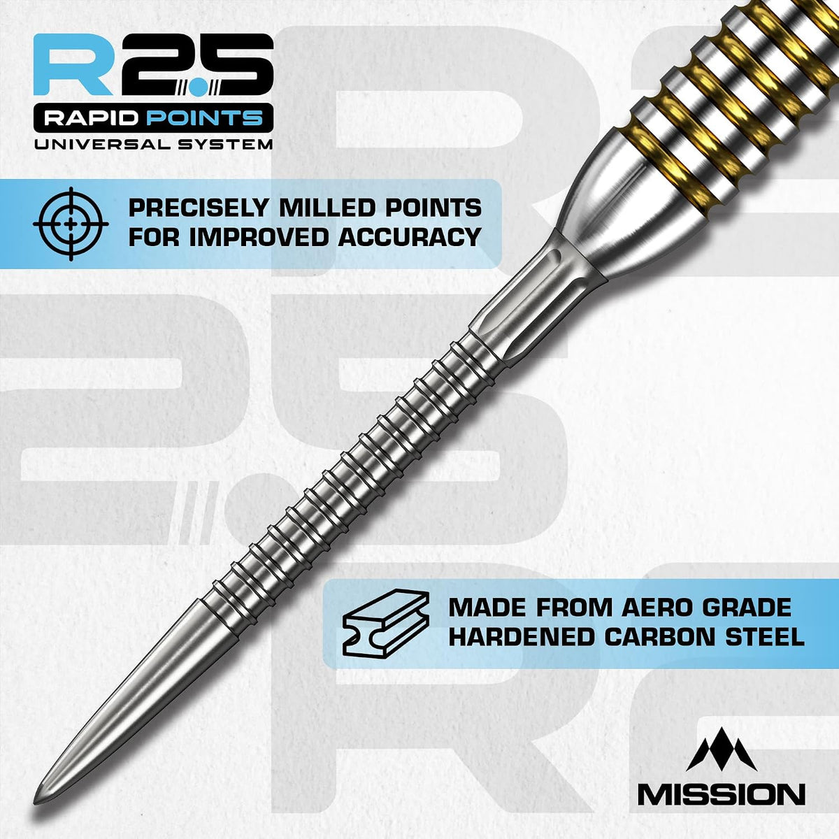 Mission R2.5 Rapid Dart Points - Steel Tip - GV1 - Zilver - 30mm (detail 4)