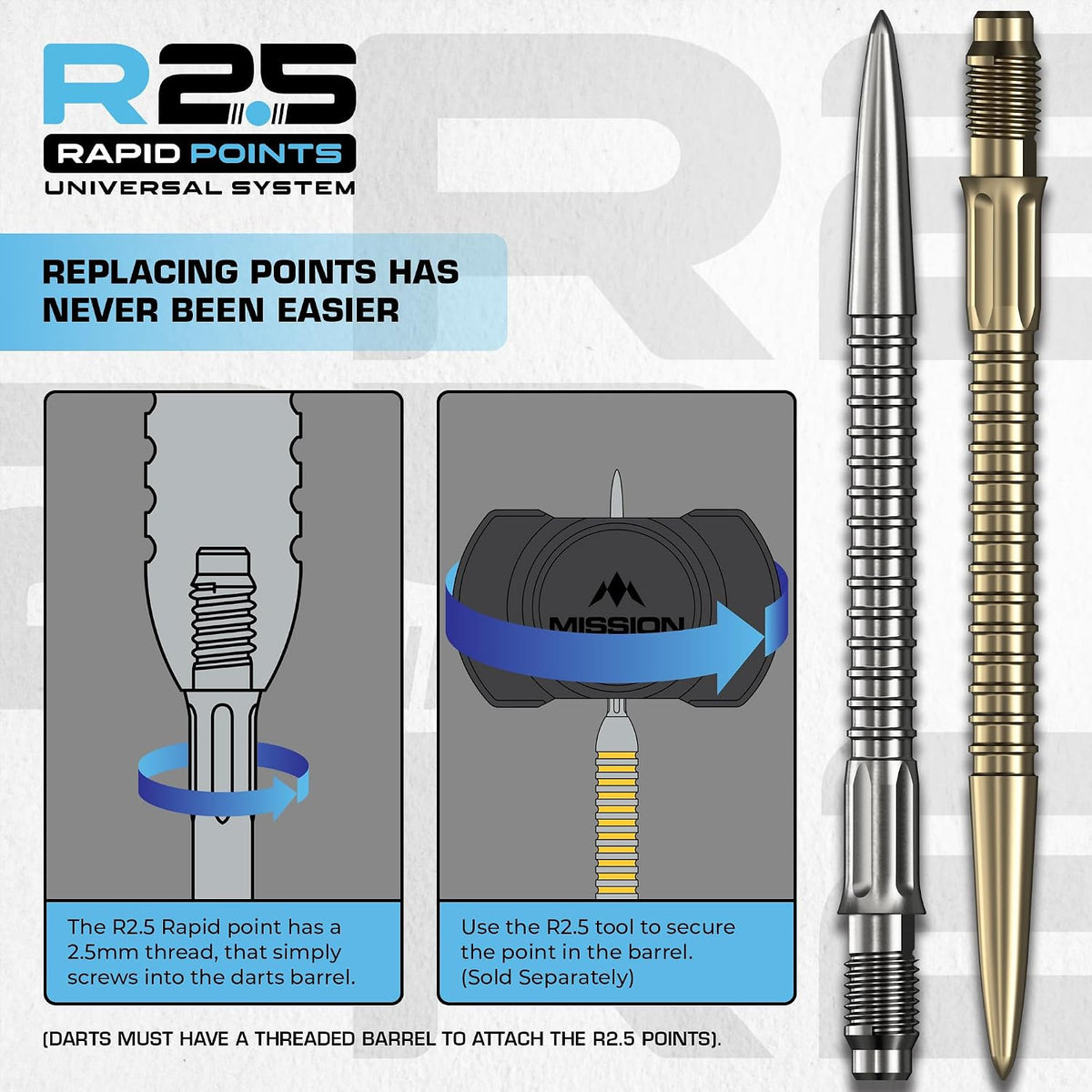 Mission R2.5 Rapid Dart Points - Steel Tip - GV1 - Goud - 30mm (detail 2)