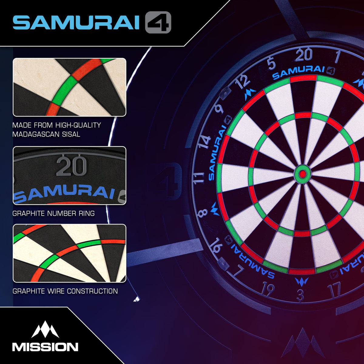 Mission Samurai 4 Graphite - Professional Dartbord (detail 3)